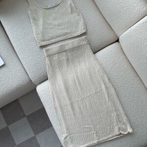 Beige Knit Skirt Set